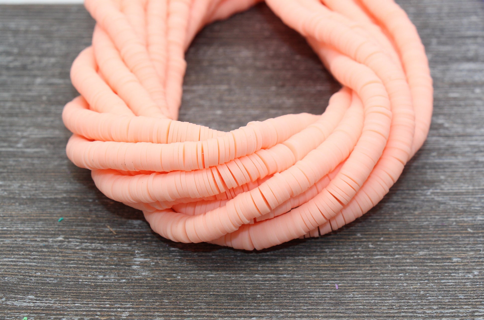 8mm Light Orange Heishi Beads, Light Orange Polymer Clay Disc Beads, African Disc Beads, Vinyl Heishi, 16 inch Strand #100