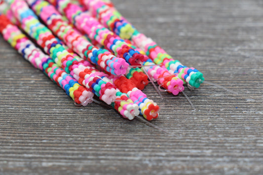4mm Multicolored Flower Shape Heishi Beads, Polymer Clay Disc Beads, African Disc Beads, Vinyl Heishi, 16 inch Strand #197