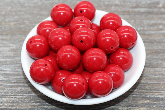20mm Red Gumball Beads, Round Acrylic Loose Beads, Solid Bubblegum Beads, Chunky Beads, Smooth Round Plastic Beads #1650