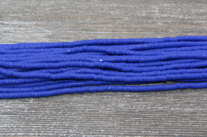 4mm Indigo Blue Heishi Beads, Polymer Clay Disc Beads, African Disc Beads, Vinyl Heishi, 16 inch Strand #239
