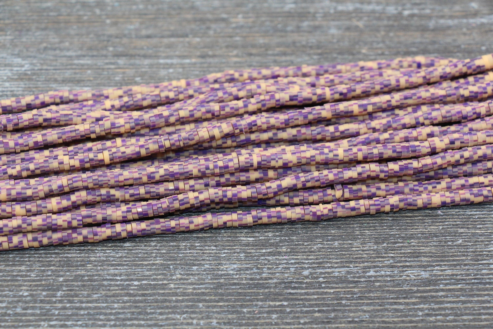 4mm Brown with Purple Speckled Heishi Beads, Multicolored Polymer Clay Disc Beads, African Disc Beads, Vinyl Heishi, 16 inch Strand #251