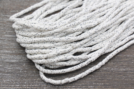 4mm White with Black Speckled Heishi Beads, Mix Color Polymer Clay Disc Beads, African Disc Beads, Vinyl Heishi, 16 inch Strand #259