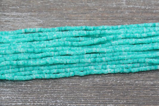 4mm Green Speckled Heishi Beads, Mix Color Polymer Clay Disc Beads, African Disc Beads, Vinyl Heishi, 16 inch Strand #279