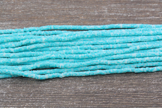 4mm Blue Speckled Heishi Beads, Mix Color Polymer Clay Disc Beads, African Disc Beads, Vinyl Heishi, 16 inch Strand #280