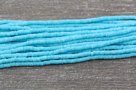 4mm Blue Speckled Heishi Beads, Mix Color Polymer Clay Disc Beads, African Disc Beads, Vinyl Heishi, 16 inch Strand #281