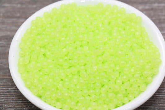 4mm Lime Green Round Beads, Translucent Lime Green Round Gumball Beads, Round Spacer Beads, Bubblegum Beads, Plastic Round Smooth Bead #1635