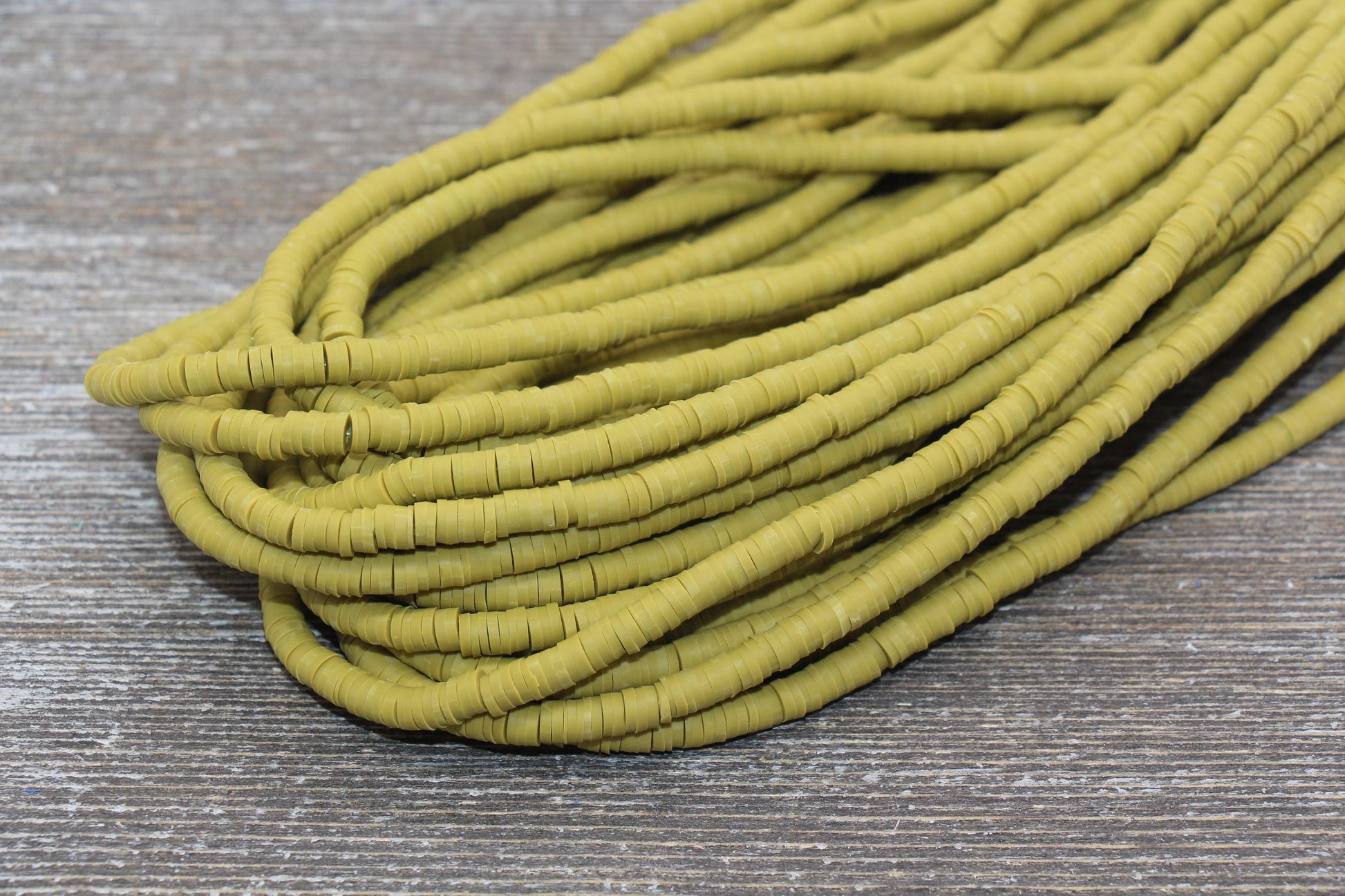 4mm Olive Green Heishi Beads, Polymer Clay Disc Beads, African Disc Beads, Vinyl Heishi, 16 inch Strand #238