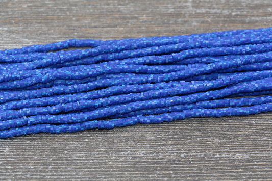 4mm Blue Speckled Heishi Beads, Multicolored Polymer Clay Disc Beads, African Disc Beads, Vinyl Heishi, 16 inch Strand #255