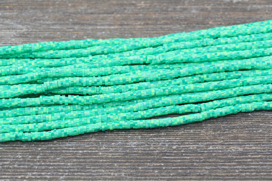 4mm Green Speckled Heishi Beads, Mix Color Polymer Clay Disc Beads, African Disc Beads, Vinyl Heishi, 16 inch Strand #262