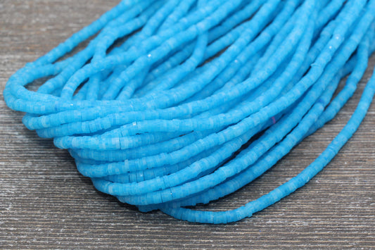 4mm Blue Speckled Heishi Beads, Mix Color Polymer Clay Disc Beads, African Disc Beads, Vinyl Heishi, 16 inch Strand #282