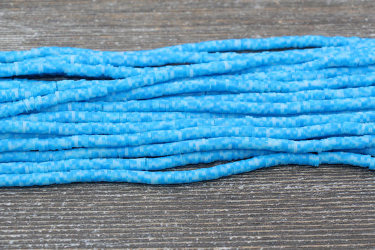 4mm Blue Speckled Heishi Beads, Mix Color Polymer Clay Disc Beads, African Disc Beads, Vinyl Heishi, 16 inch Strand #283