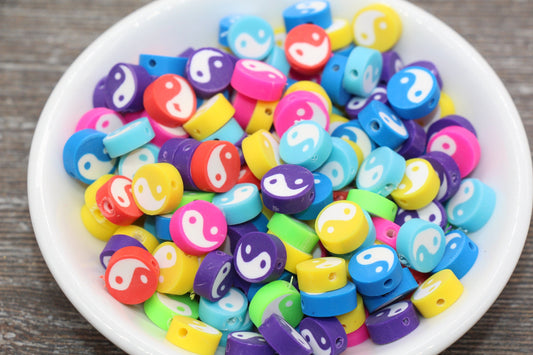 Yin Yang Polymer Clay Beads, Multicolor Yin-Yang Beads, Rainbow Yin-Yang Clay Beads, Round Clay Beads, Jewelry Beads, Beads for Bracelet #8