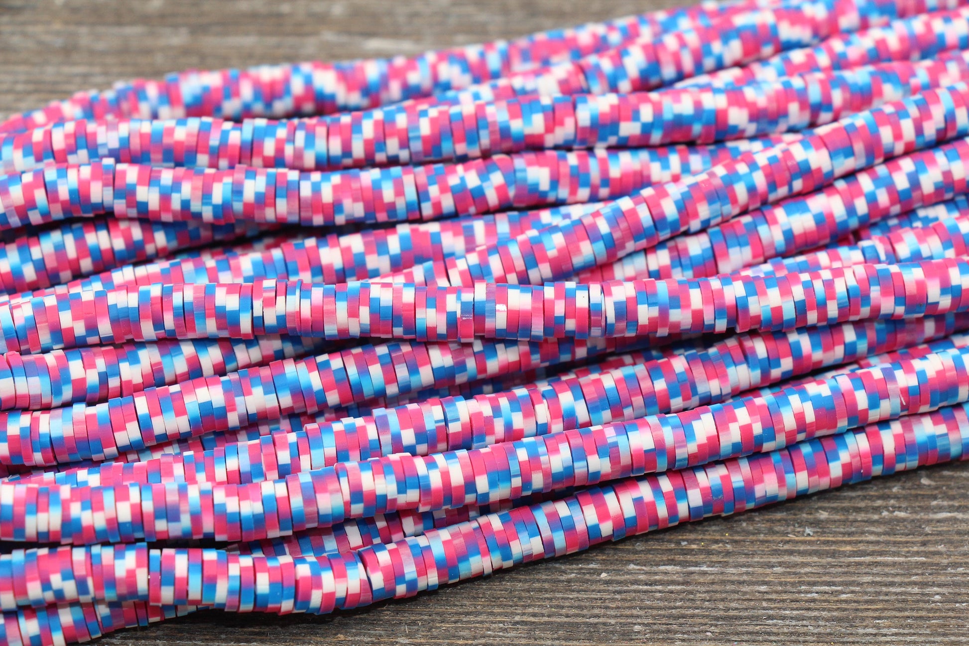 6mm Multicolored Speckled Heishi Beads, Pink, Blue and White Polymer Clay Disc Beads, African Disc Beads, Vinyl Heishi, 16 inch Strand #207