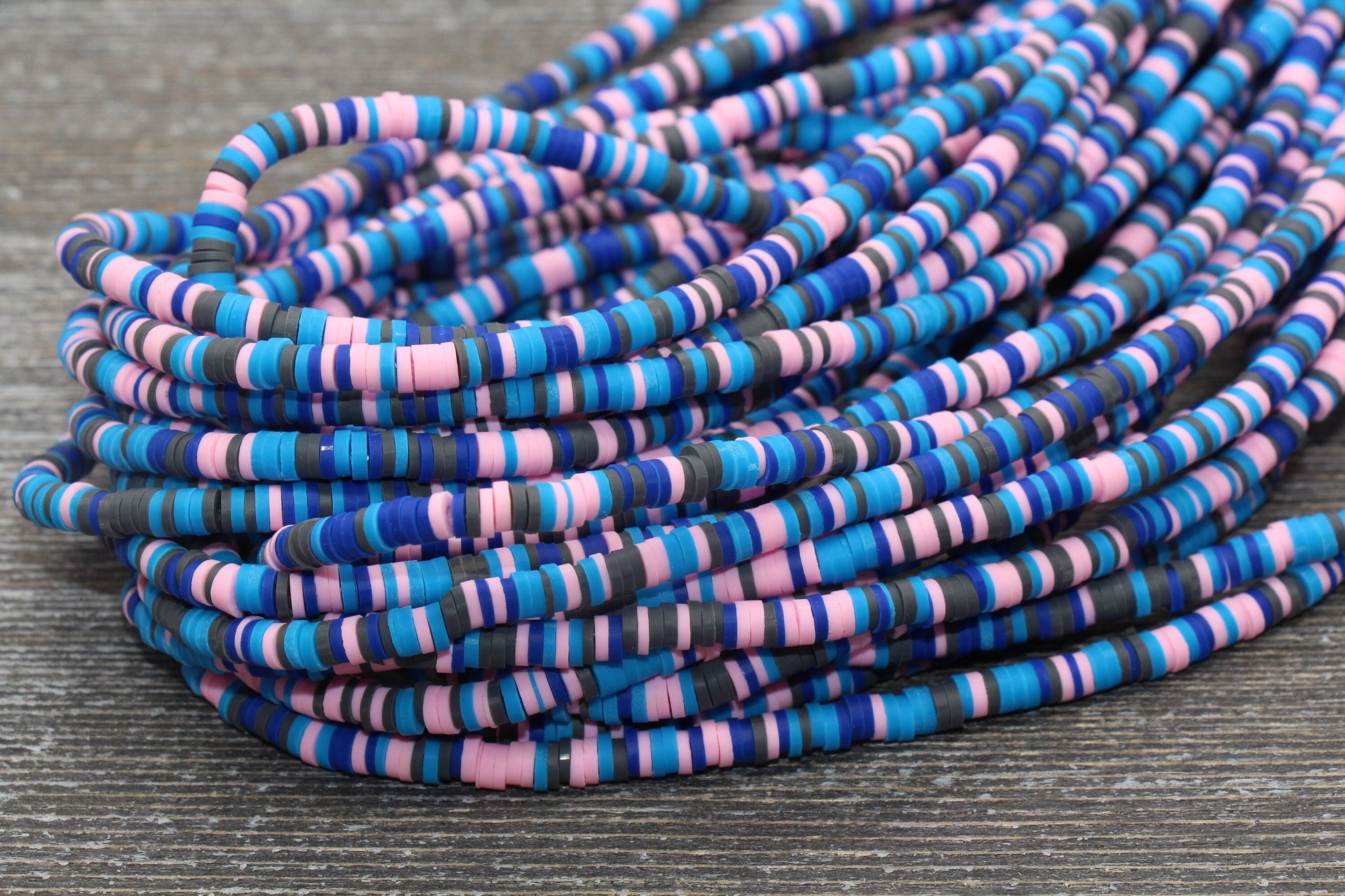 4mm Blue and Pink Heishi Beads, Multicolored Polymer Clay Disc Beads, Rainbow African Disc Beads, Vinyl Heishi, 16 inch Strand #157