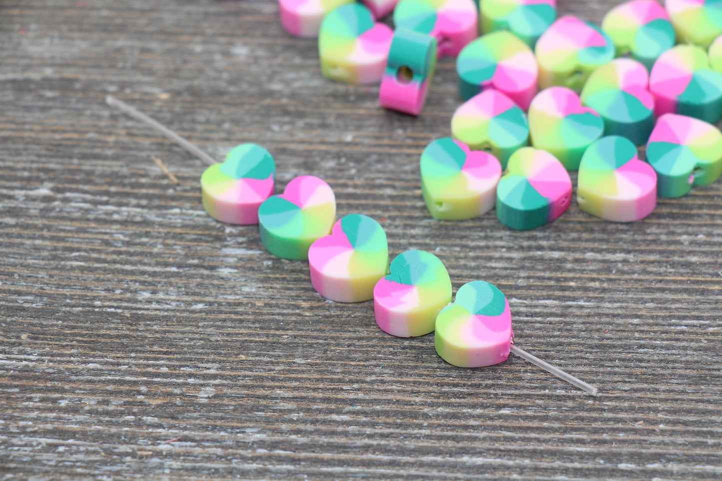 Rainbow Heart Polymer Clay Beads, Heart Cane Beads, Heart Clay Beads, Heart Clay Beads, Jewelry Beads #3