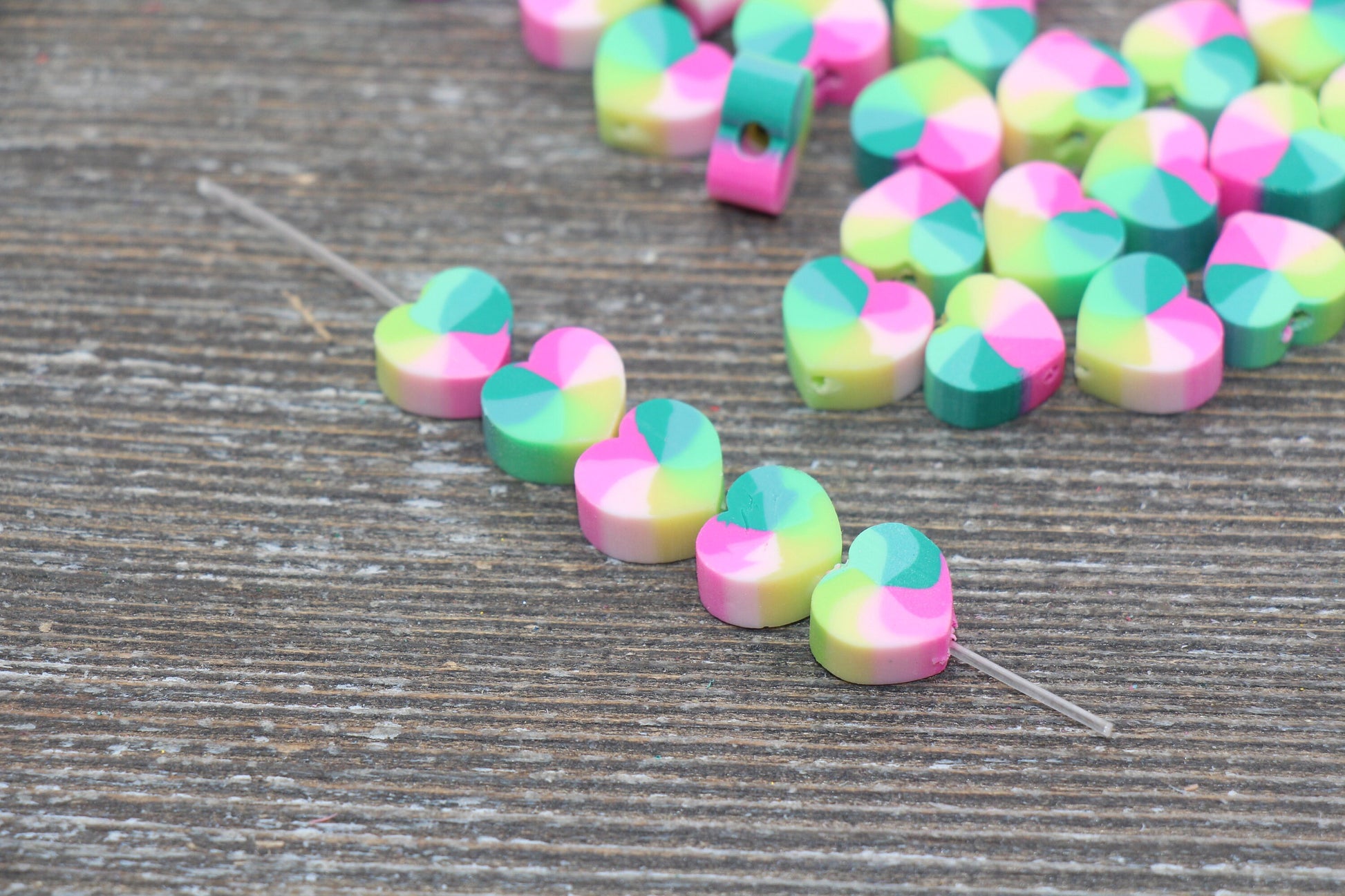 Rainbow Heart Polymer Clay Beads, Heart Cane Beads, Heart Clay Beads, Heart Clay Beads, Jewelry Beads #3