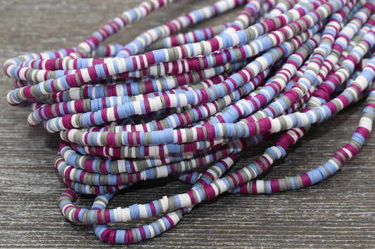 4mm Multicolored Heishi Beads, Multicolored Polymer Clay Disc Beads, Rainbow African Disc Beads, Vinyl Heishi, 16 inch Strand #146