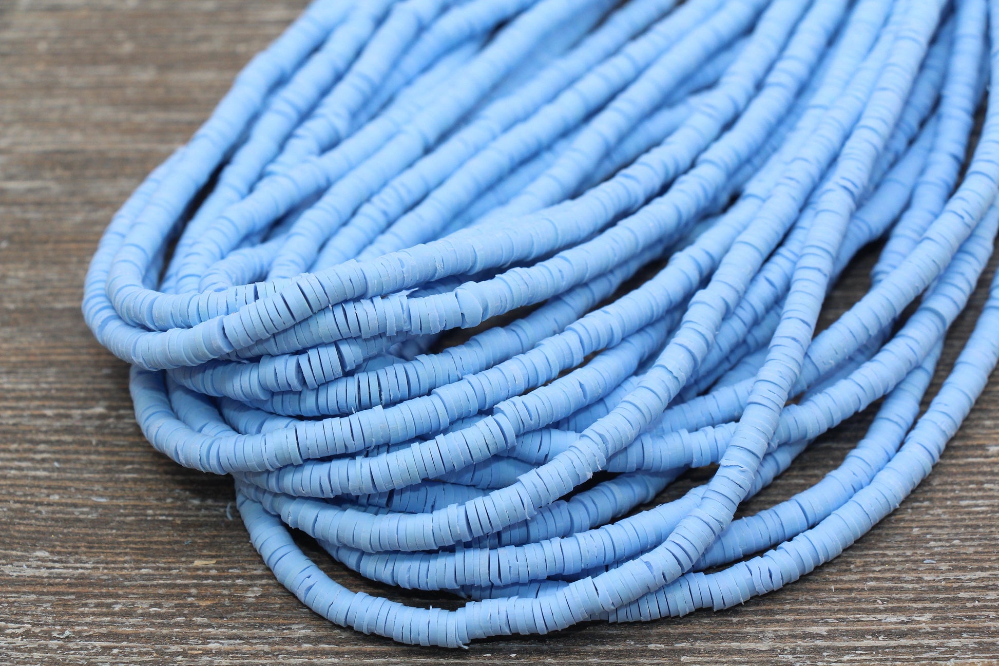 4mm Dusty Blue Heishi Beads, Blue Polymer Clay Disc Beads, African Disc Beads, Vinyl Heishi, 16 inch Strand #292
