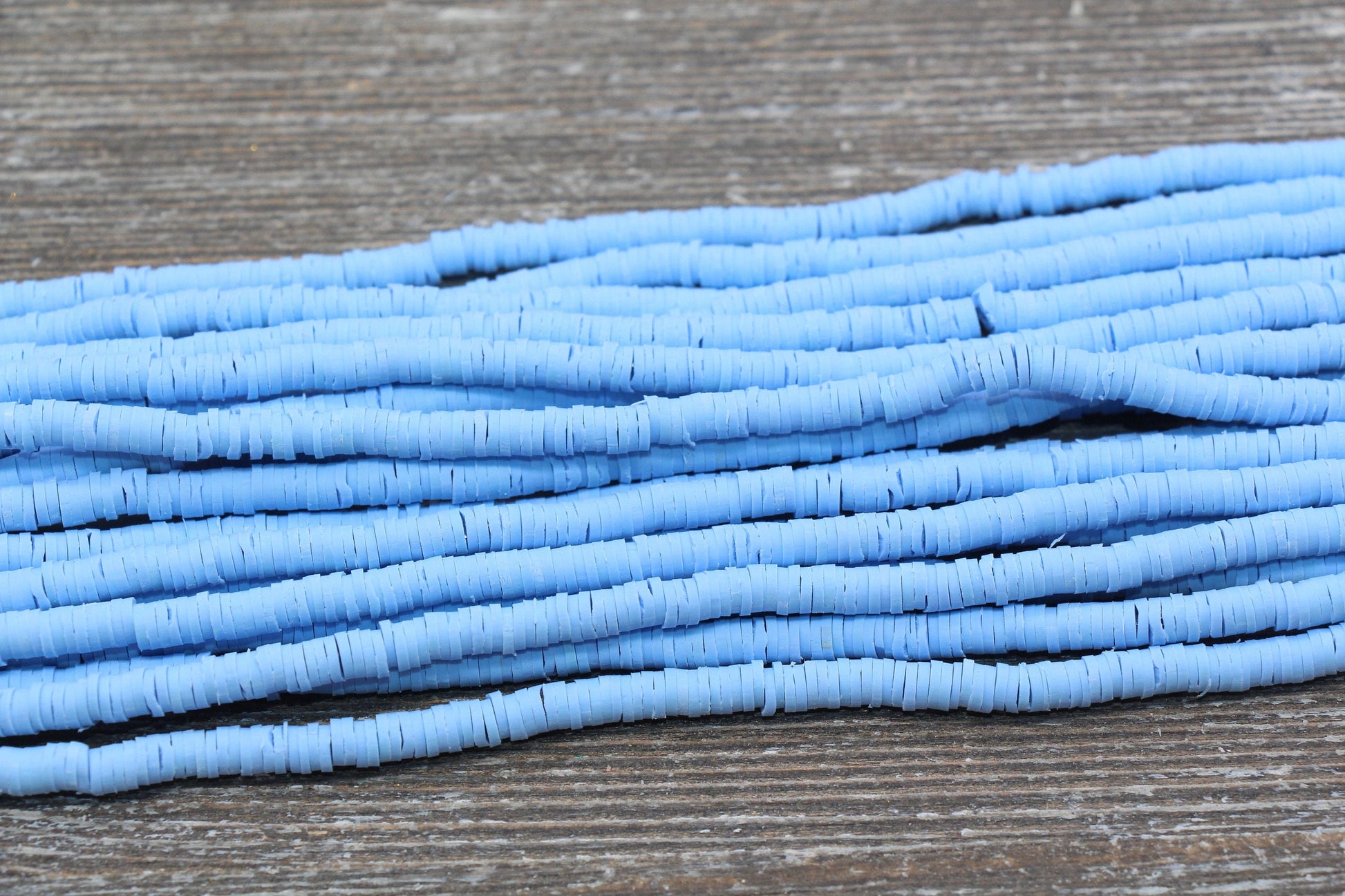 4mm Dusty Blue Heishi Beads, Blue Polymer Clay Disc Beads, African Disc Beads, Vinyl Heishi, 16 inch Strand #292