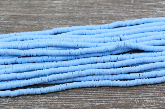 4mm Dusty Blue Heishi Beads, Blue Polymer Clay Disc Beads, African Disc Beads, Vinyl Heishi, 16 inch Strand #292