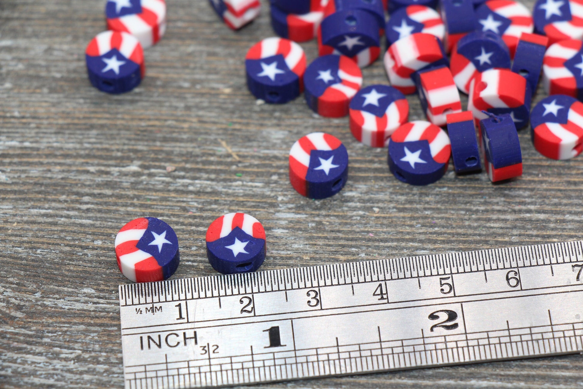 Puerto Rico Flag Polymer Clay Beads, Flag Cane Beads, Jewelry Beads, Bracelet Beads, Loose Polymer Clay Beads #92