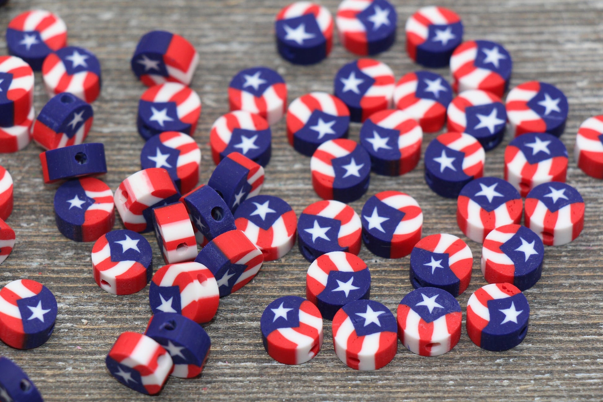Puerto Rico Flag Polymer Clay Beads, Flag Cane Beads, Jewelry Beads, Bracelet Beads, Loose Polymer Clay Beads #92