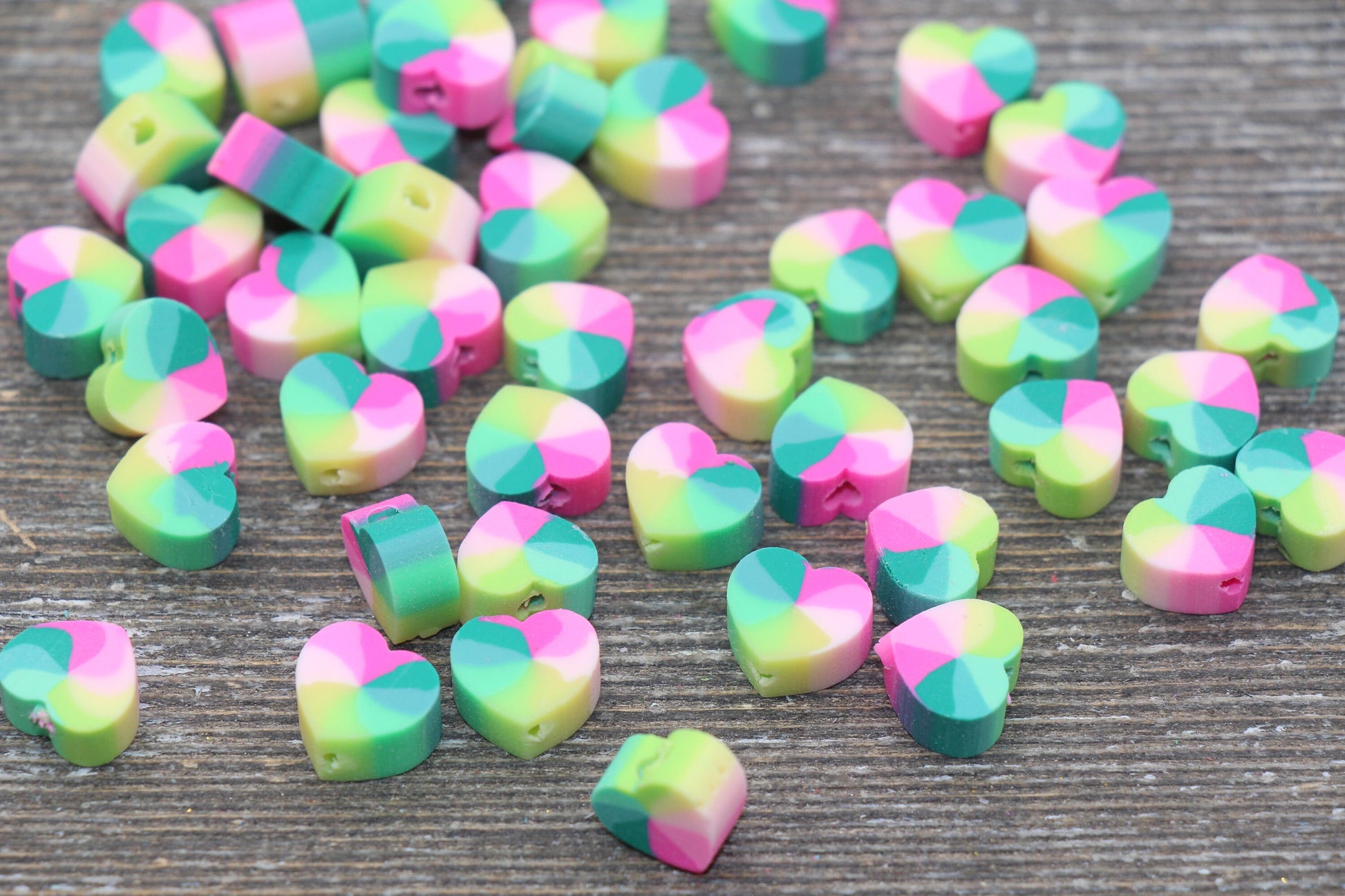 Rainbow Heart Polymer Clay Beads, Heart Cane Beads, Heart Clay Beads, Heart Clay Beads, Jewelry Beads #3