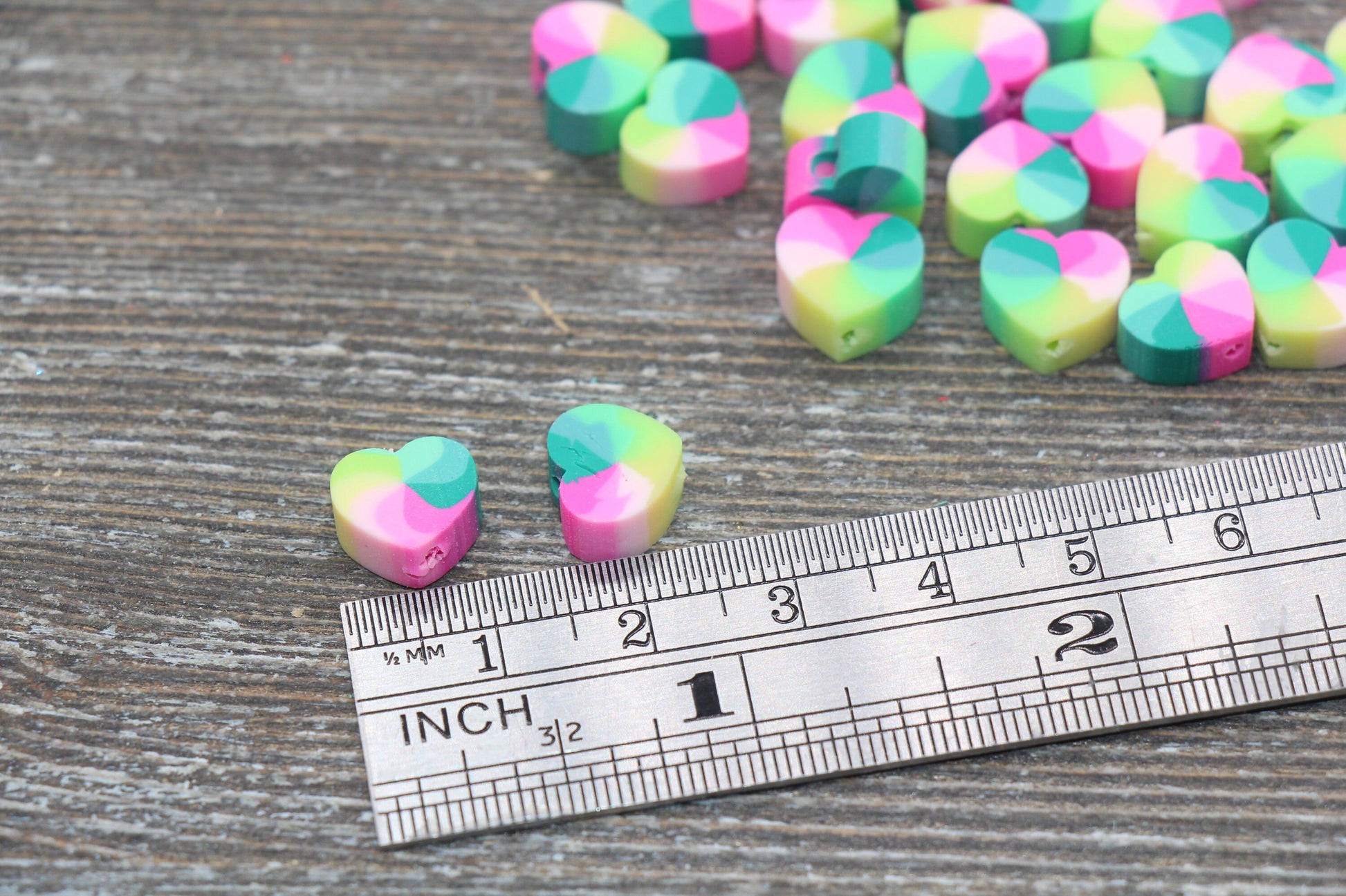 Rainbow Heart Polymer Clay Beads, Heart Cane Beads, Heart Clay Beads, Heart Clay Beads, Jewelry Beads #3