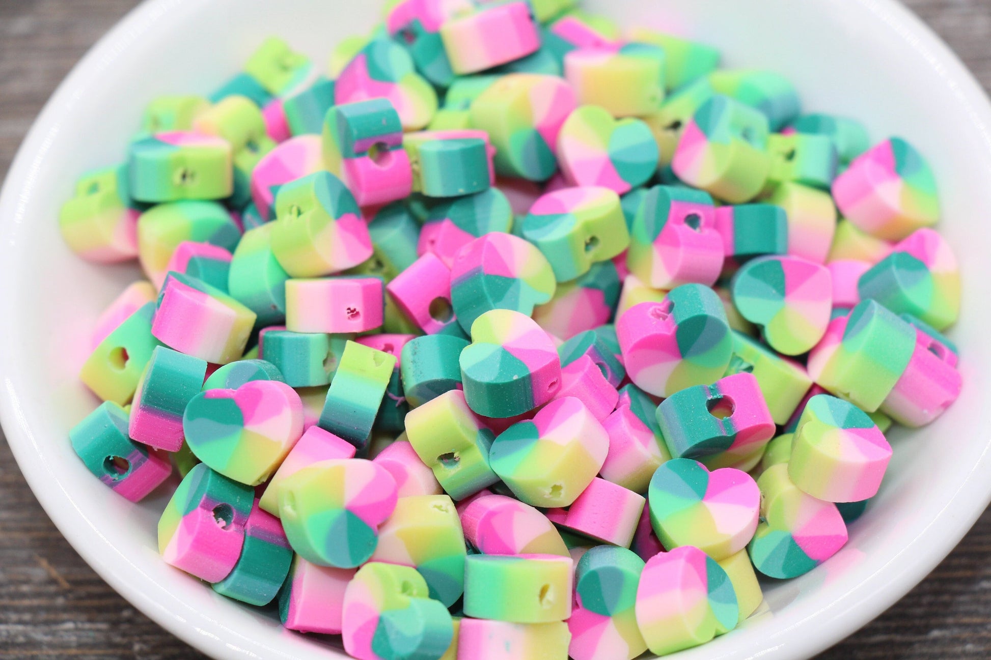 Rainbow Heart Polymer Clay Beads, Heart Cane Beads, Heart Clay Beads, Heart Clay Beads, Jewelry Beads #3