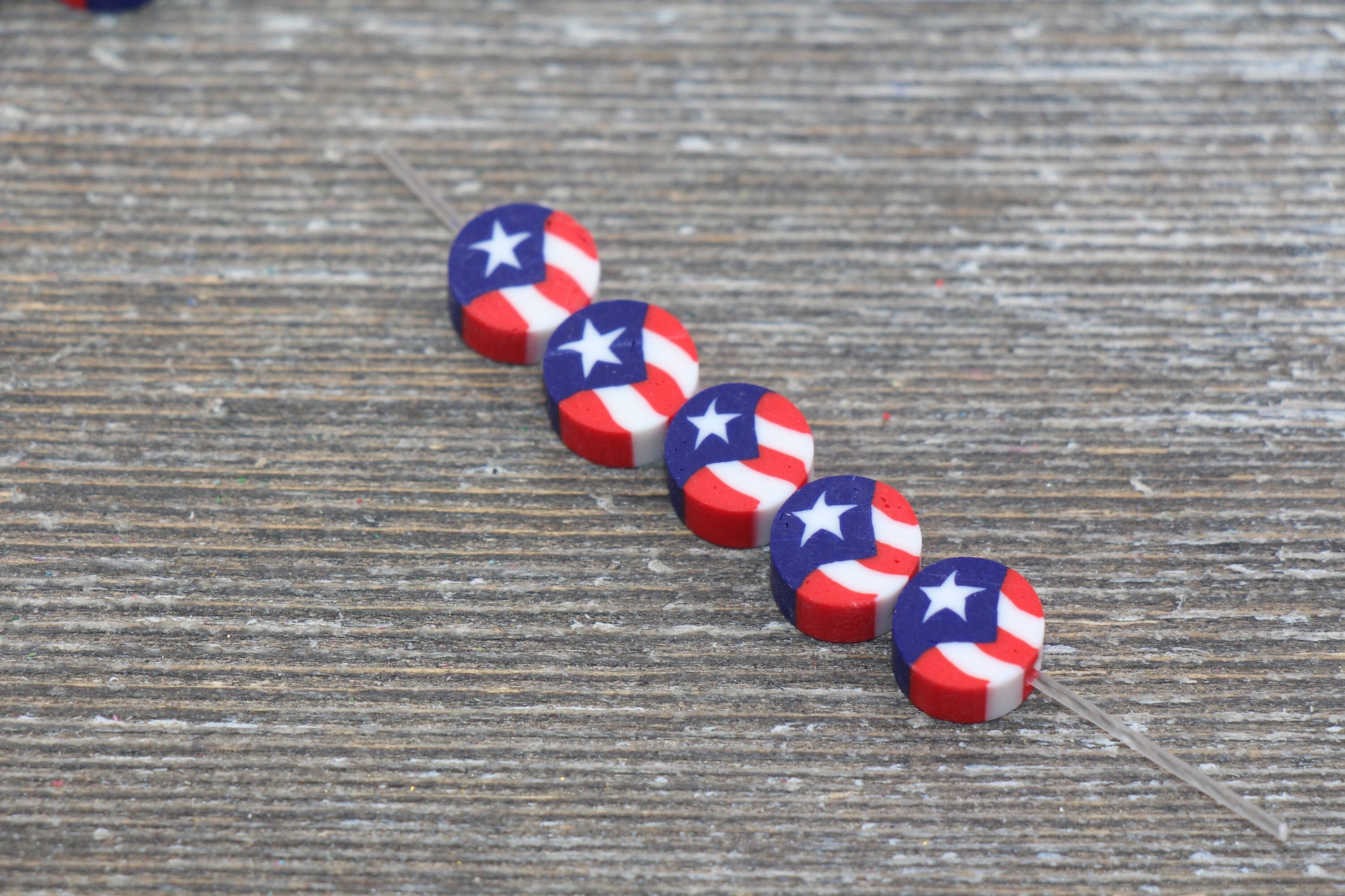 Puerto Rico Flag Polymer Clay Beads, Flag Cane Beads, Jewelry Beads, Bracelet Beads, Loose Polymer Clay Beads #92