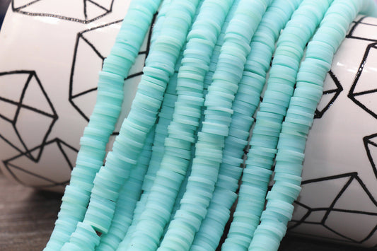 8mm Light Blue Heishi Beads, Blue Polymer Clay Disc Beads, African Disc Beads, Vinyl Heishi, 16 inch Strand #118