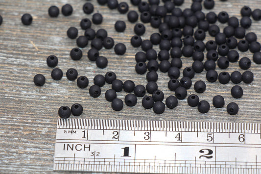 4mm Matte Black Round Beads, Acrylic Gumball Beads, Frosted Black Round Spacer Beads, Bubblegum Beads, Plastic Round Bead #711