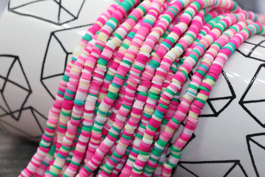 4mm Multicolored Heishi Beads, Multicolored Polymer Clay Disc Beads, Rainbow African Disc Beads, Vinyl Heishi, 16 inch Strand #215