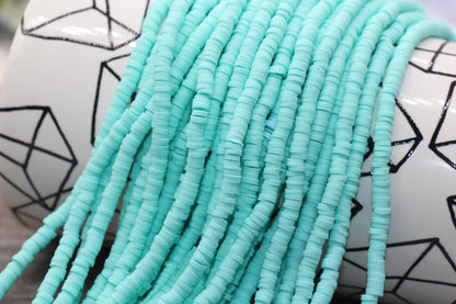 4mm Aqua Blue Heishi Beads, Polymer Clay Disc Beads, African Disc Beads, Vinyl Heishi, 16 inch Strand #87