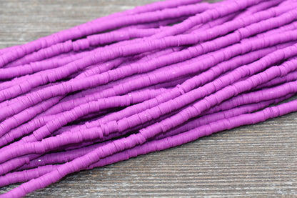 4mm Deep Violet Pink Heishi Beads, Polymer Clay Disc Beads, African Disc Beads, Vinyl Heishi, 16 inch Strand #332