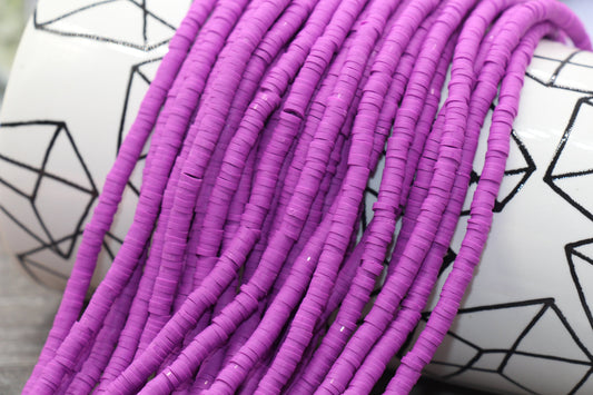 4mm Deep Violet Pink Heishi Beads, Polymer Clay Disc Beads, African Disc Beads, Vinyl Heishi, 16 inch Strand #332