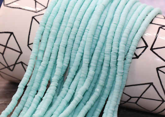 4mm Light Cyan Heishi Beads, Blue Polymer Clay Disc Beads, African Disc Beads, Vinyl Heishi, Full Strand #569