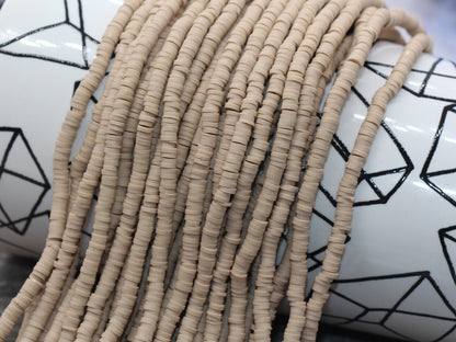 4mm Latte Brown Heishi Beads, Polymer Clay Disc Beads, African Disc Beads, Vinyl Heishi, 16 inch Strand #83