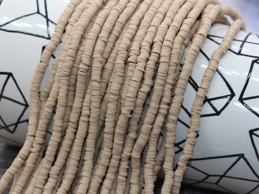 4mm Latte Brown Heishi Beads, Polymer Clay Disc Beads, African Disc Beads, Vinyl Heishi, 16 inch Strand #83