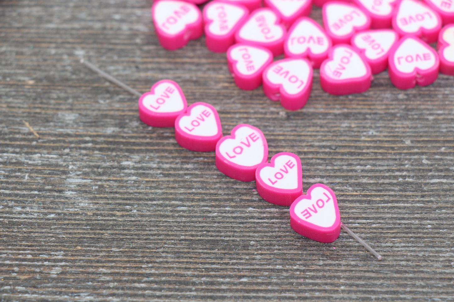 Pink Heart Polymer Clay Beads, Heart Cane Beads, Heart Love Clay Beads, Heart Clay Beads, Jewelry Beads #63