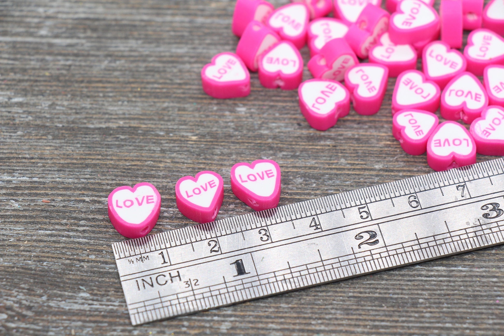 Pink Heart Polymer Clay Beads, Heart Cane Beads, Heart Love Clay Beads, Heart Clay Beads, Jewelry Beads #63