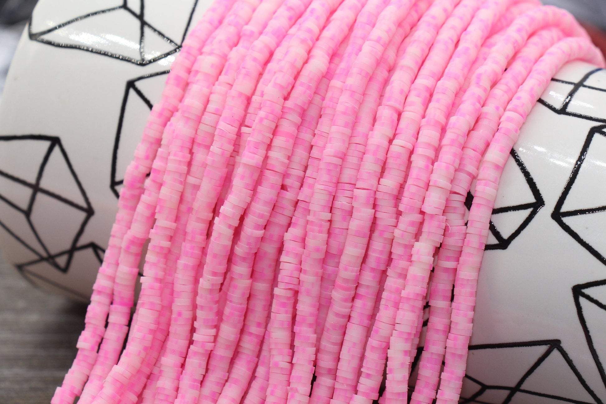4mm Pink Speckled Heishi Beads, Multicolored Polymer Clay Disc Beads, African Disc Beads, Vinyl Heishi, 16 inch Strand #349