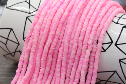 4mm Pink Speckled Heishi Beads, Multicolored Polymer Clay Disc Beads, African Disc Beads, Vinyl Heishi, 16 inch Strand #349