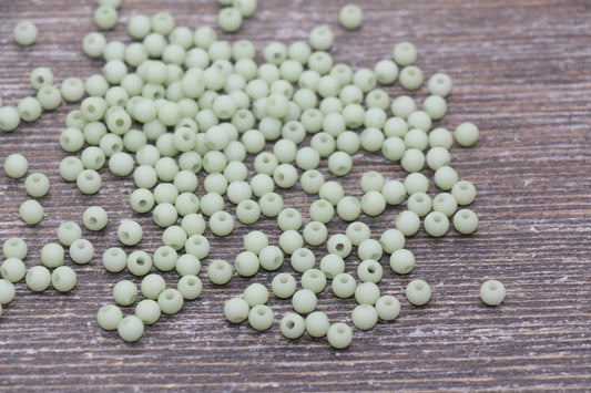 4mm Matte Pastel Green Round Beads, Acrylic Gumball Bead, Frosted Pastel Green Round Spacer Beads, Bubblegum Beads, Plastic Round Bead #1706
