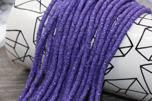 4mm Purple with White Speckled Heishi Beads, Mix Color Polymer Clay Disc Beads, African Disc Beads, Vinyl Heishi, 16 inch Strand #351