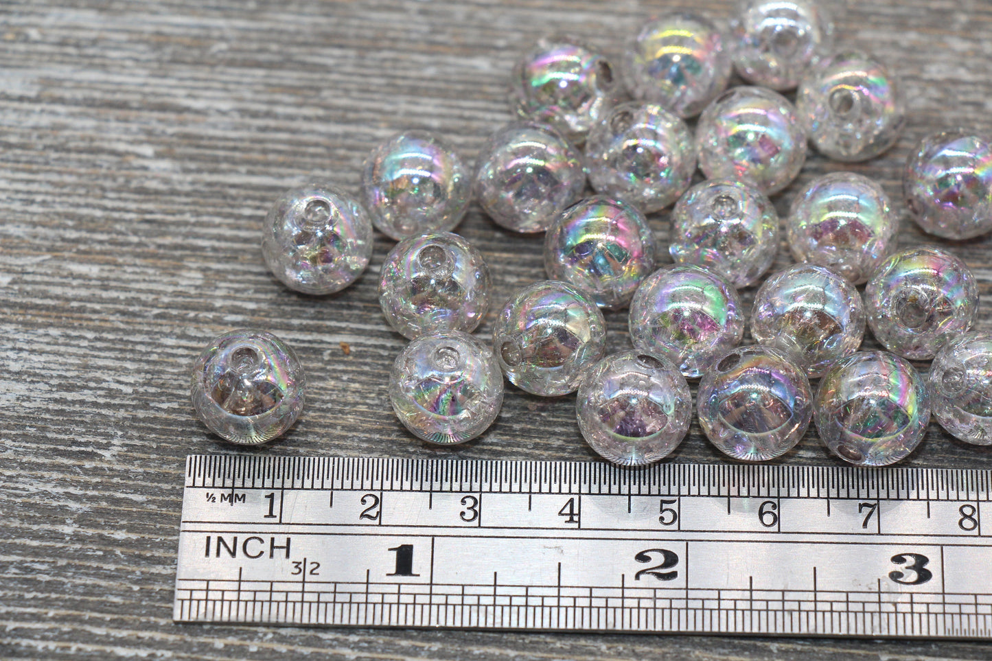 12mm Gray Iridescent Gumball Beads, Gray AB Acrylic Crackle Loose Beads, Bubblegum Beads, Chunky Beads, Smooth Round Beads #493
