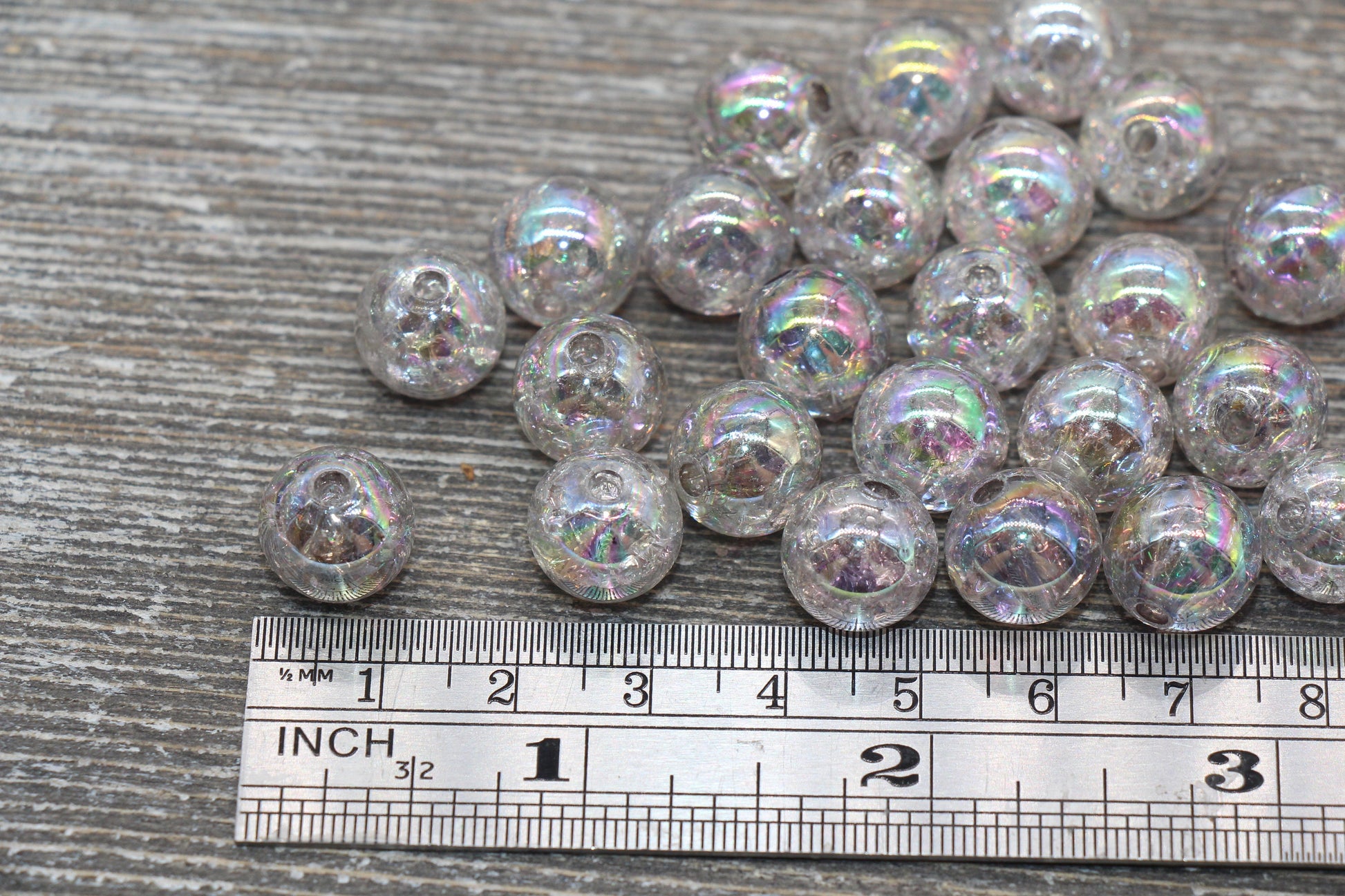 12mm Gray Iridescent Gumball Beads, Gray AB Acrylic Crackle Loose Beads, Bubblegum Beads, Chunky Beads, Smooth Round Beads #493