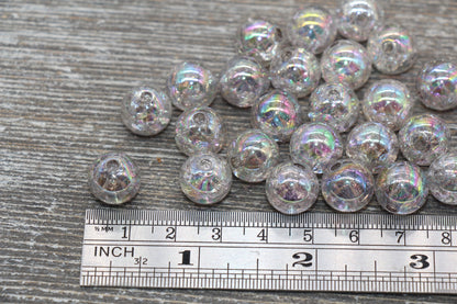 12mm Gray Iridescent Gumball Beads, Gray AB Acrylic Crackle Loose Beads, Bubblegum Beads, Chunky Beads, Smooth Round Beads #493