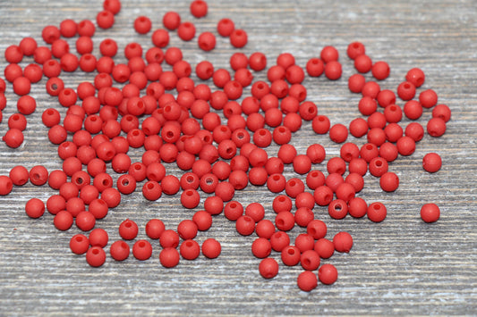 4mm Matte Red Round Beads, Acrylic Gumball Beads, Frosted Red Round Spacer Beads, Bubblegum Beads, Plastic Round Bead #1700