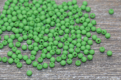 4mm Matte Forest Green Round Beads, Acrylic Gumball Bead, Frosted Green Round Spacer Beads, Bubblegum Beads, Plastic Round Bead #1708